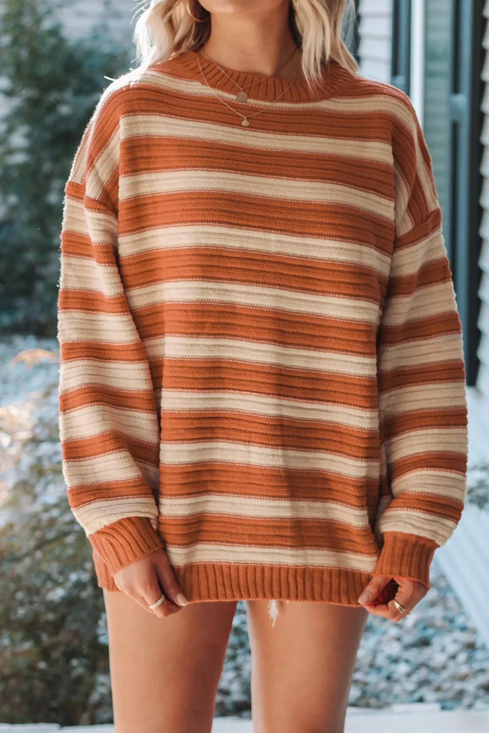 Striped Oversized Dropped Shoulder Sweater - Image 3
