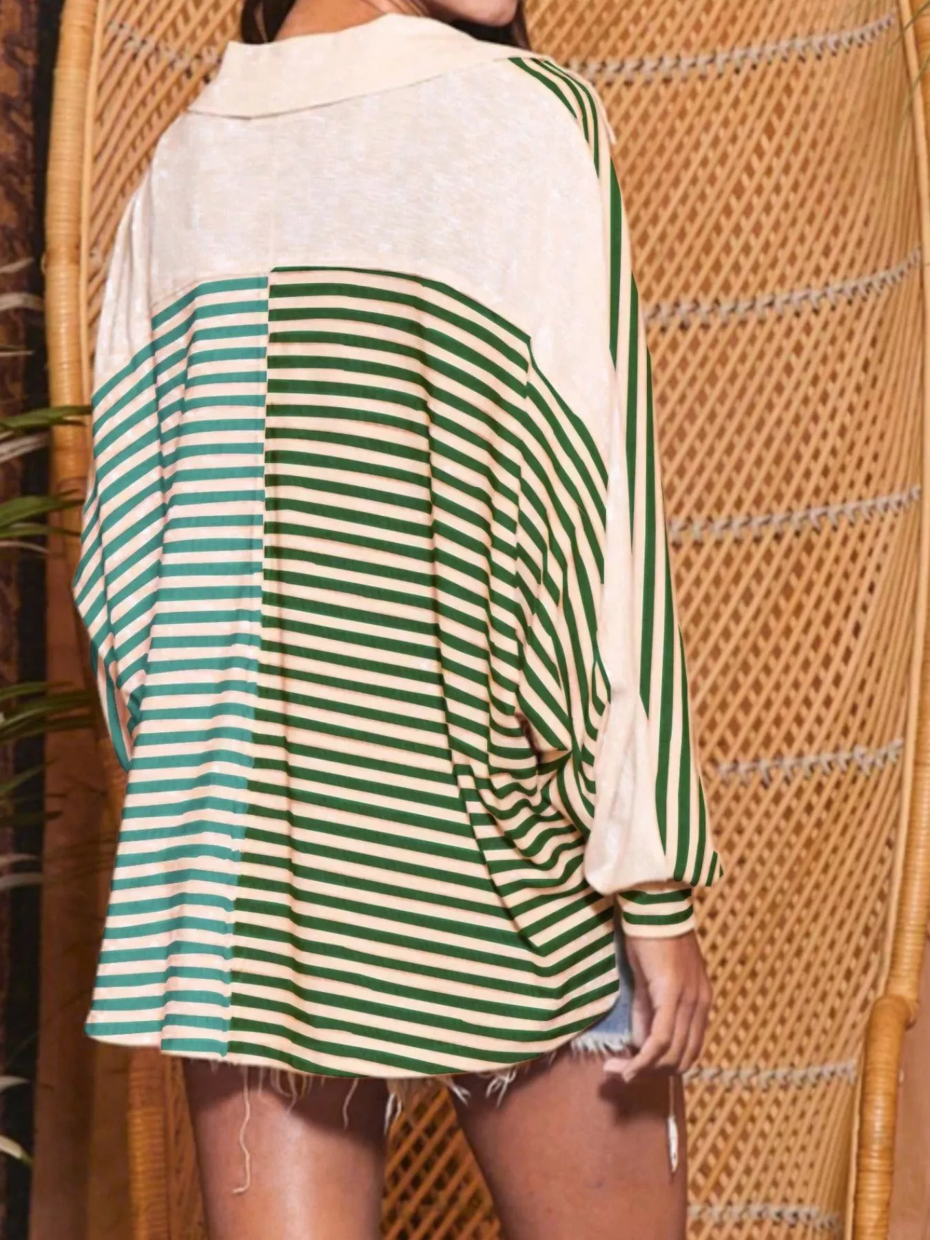 Striped Oversized Half Button Sweatshirt - Image 3