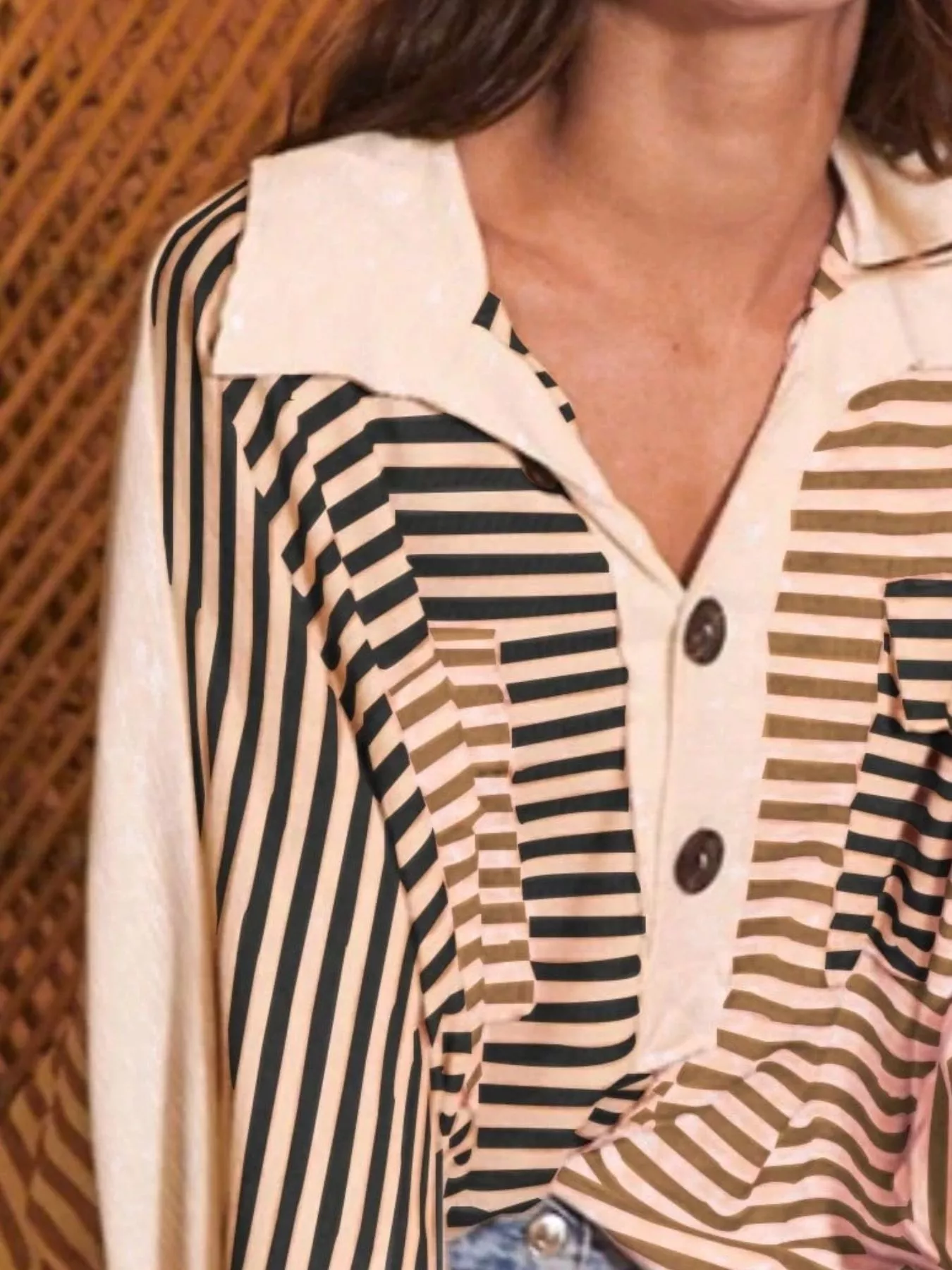 Striped Oversized Half Button Sweatshirt - Image 5