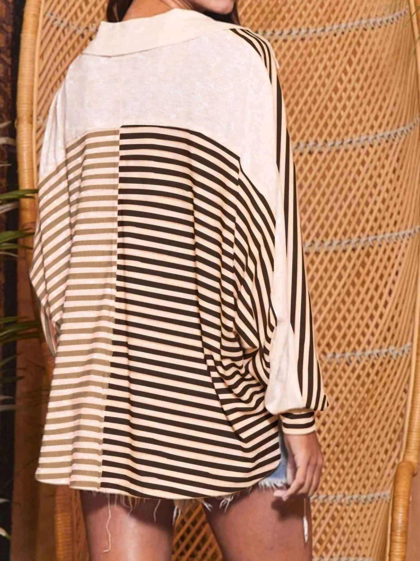 Striped Oversized Half Button Sweatshirt - Image 6