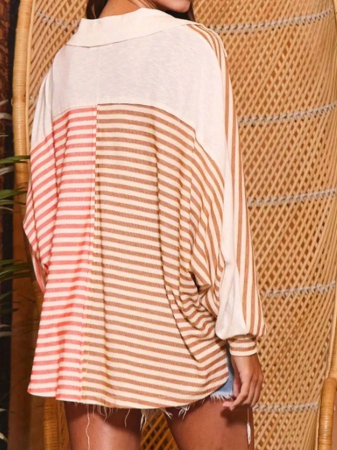 Striped Oversized Half Button Sweatshirt - Image 9