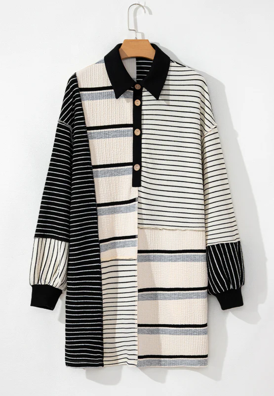 Striped Patchwork Long Sleeve Mini Dress - Image 4