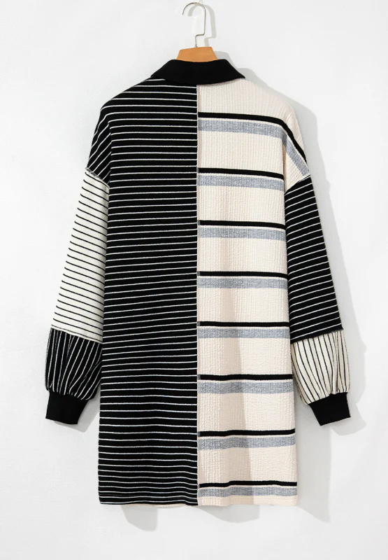 Striped Patchwork Long Sleeve Mini Dress - Image 5
