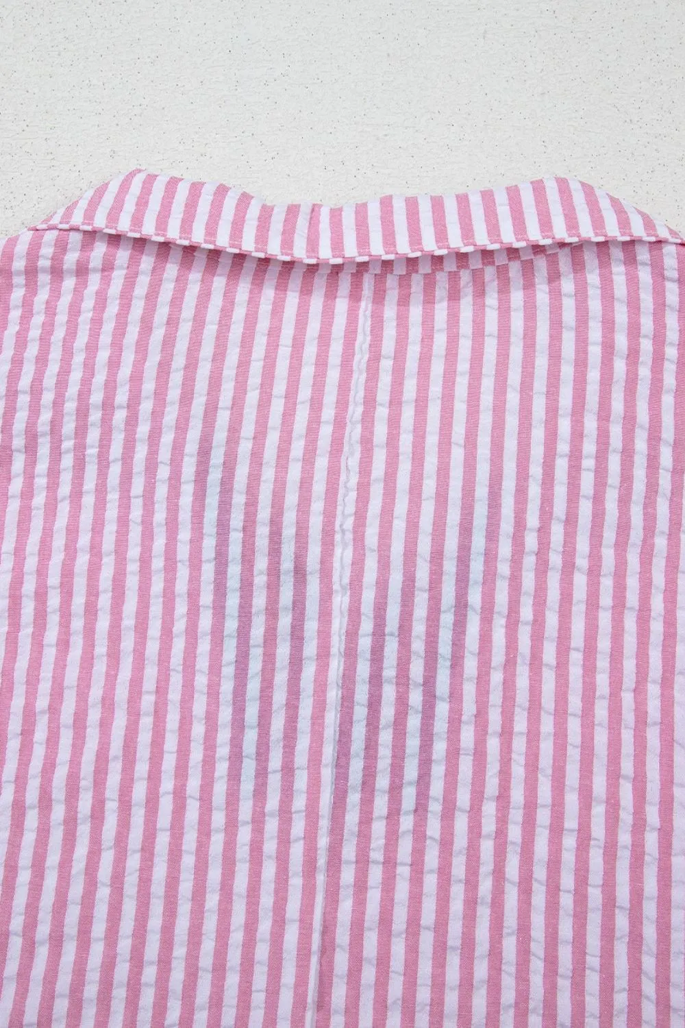 Striped Print Contrast Split Neck Dolman Sleeve Blouse - Image 8