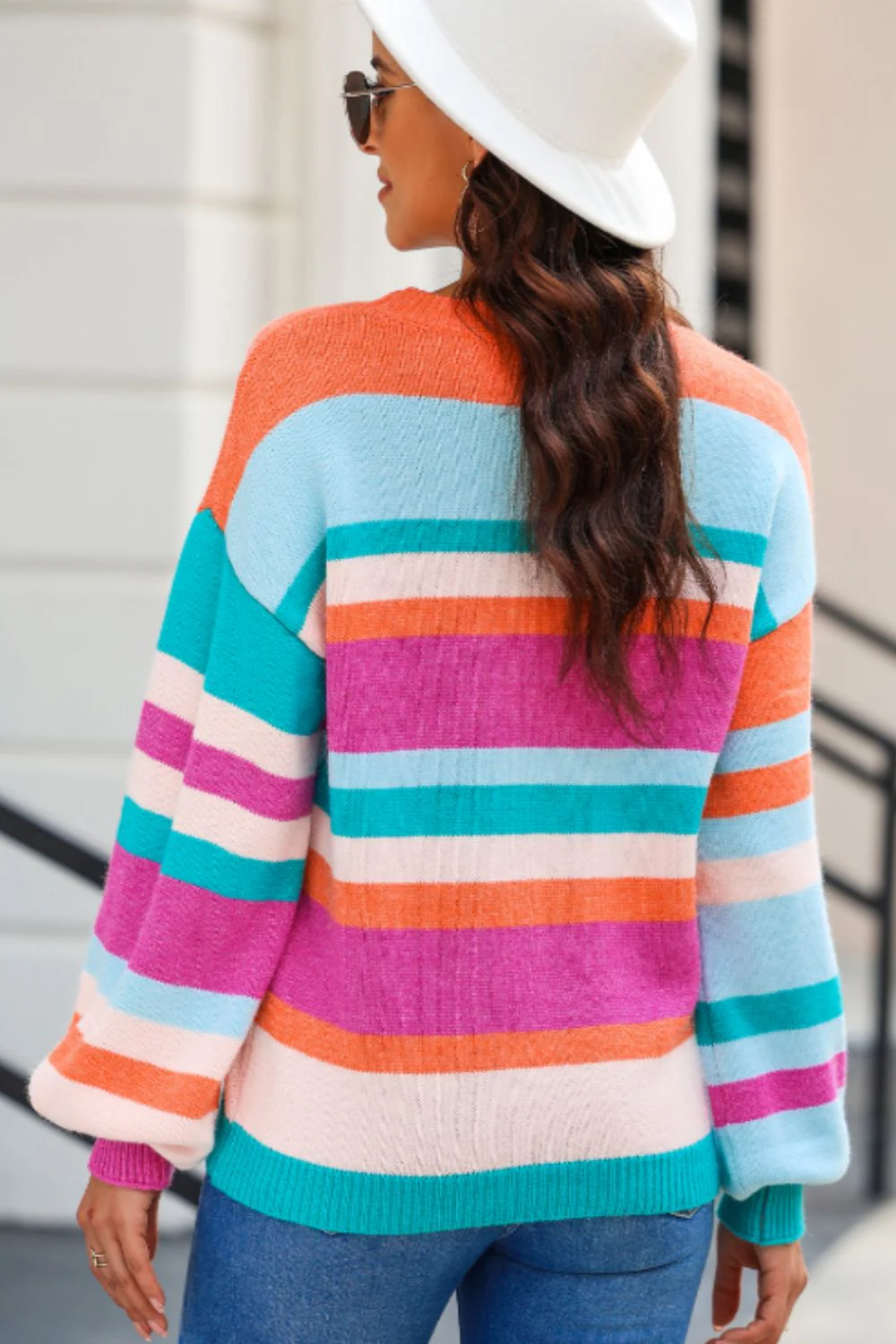 Striped Round Neck Drop Shoulder Sweater - Image 4