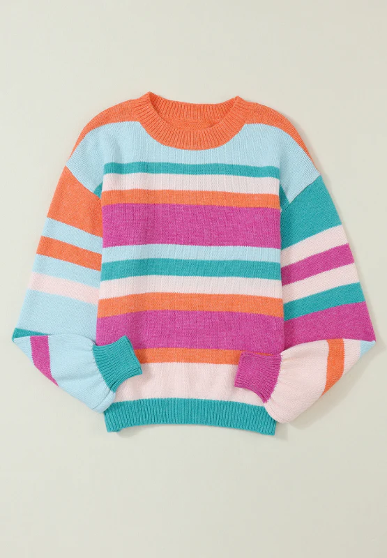 Striped Round Neck Drop Shoulder Sweater - Image 6