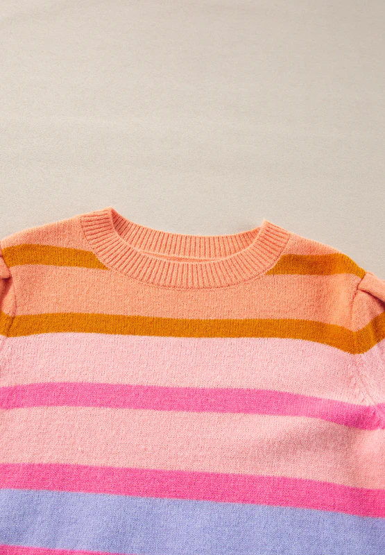 Striped Round Neck Half Sleeve Sweater - Image 6