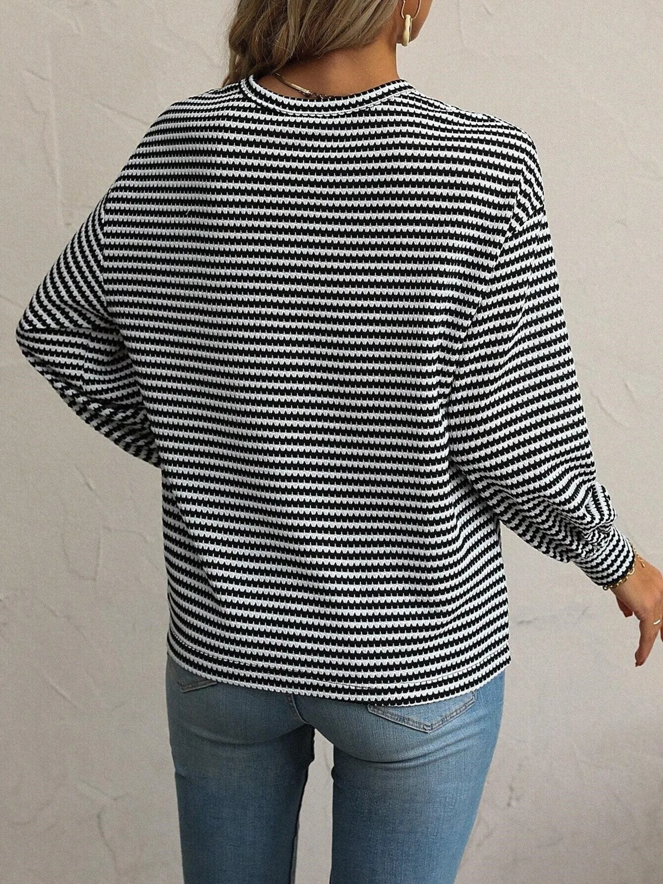 Striped Round Neck Lantern Sleeve Top - Image 10