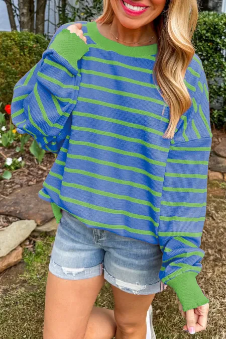 Striped Round Neck Long Sleeve Sweater - Image 11