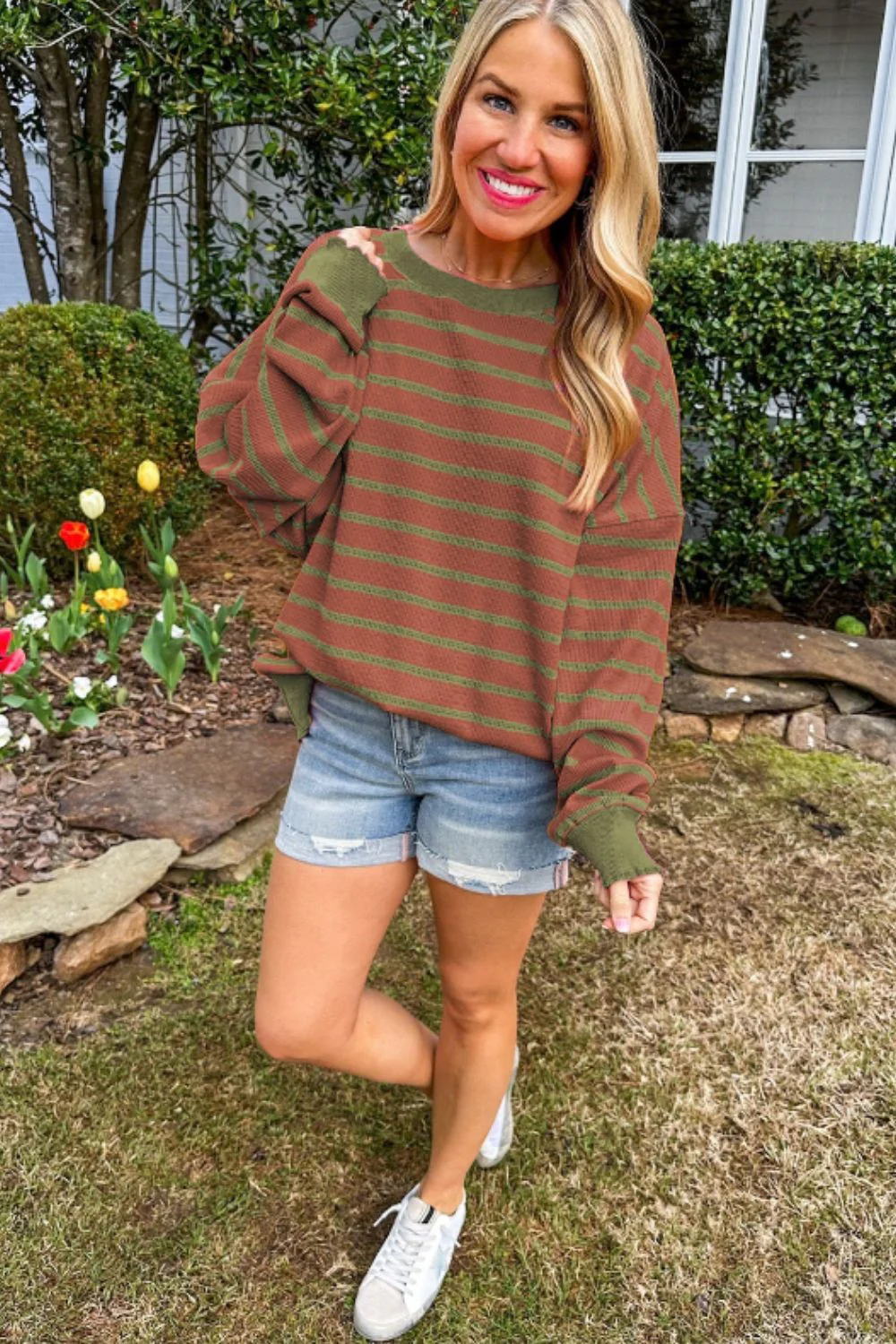 Striped Round Neck Long Sleeve Sweater - Image 3