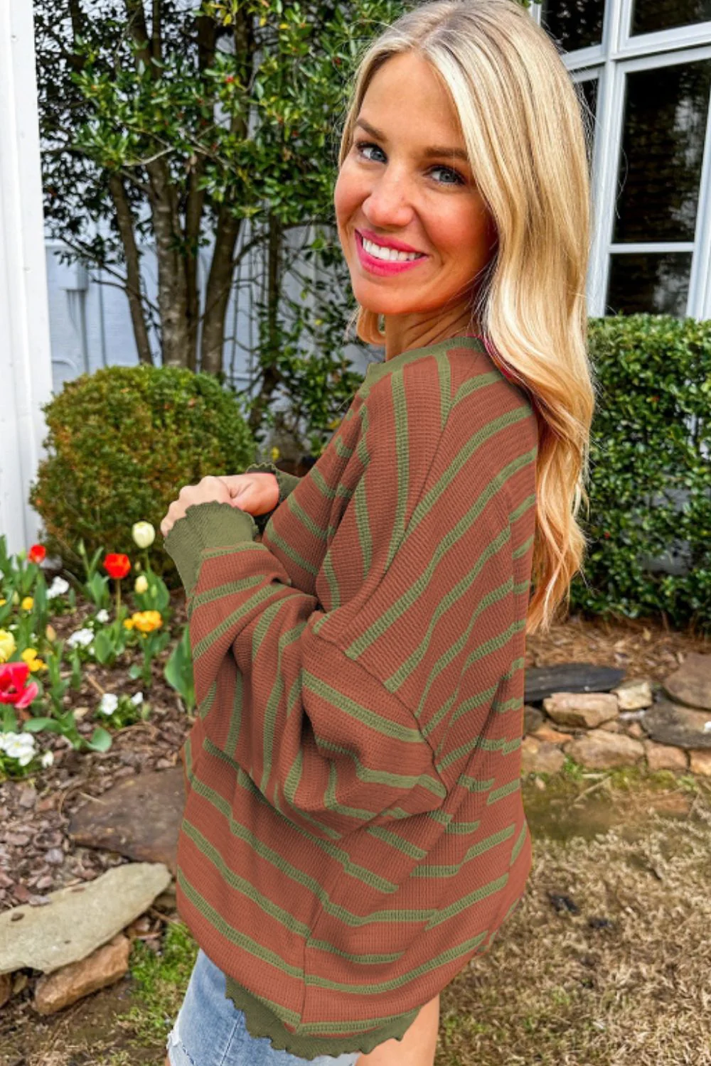 Striped Round Neck Long Sleeve Sweater - Image 4