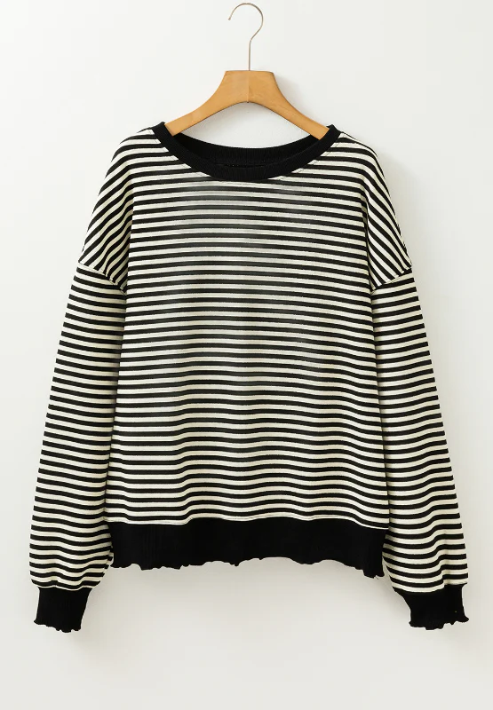Striped Round Neck Long Sleeve Sweatshirt - Image 23