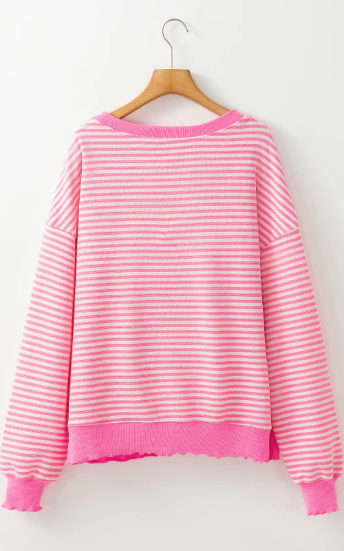 Striped Round Neck Long Sleeve Sweatshirt - Image 3