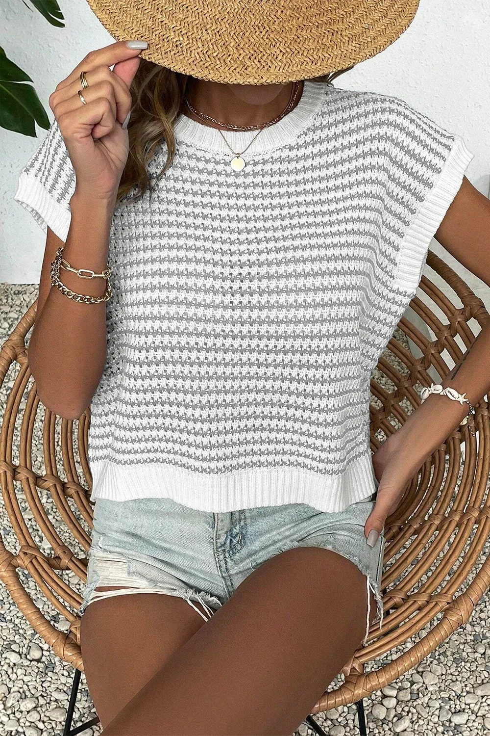 Striped Round Neck Sweater Vest - Image 28