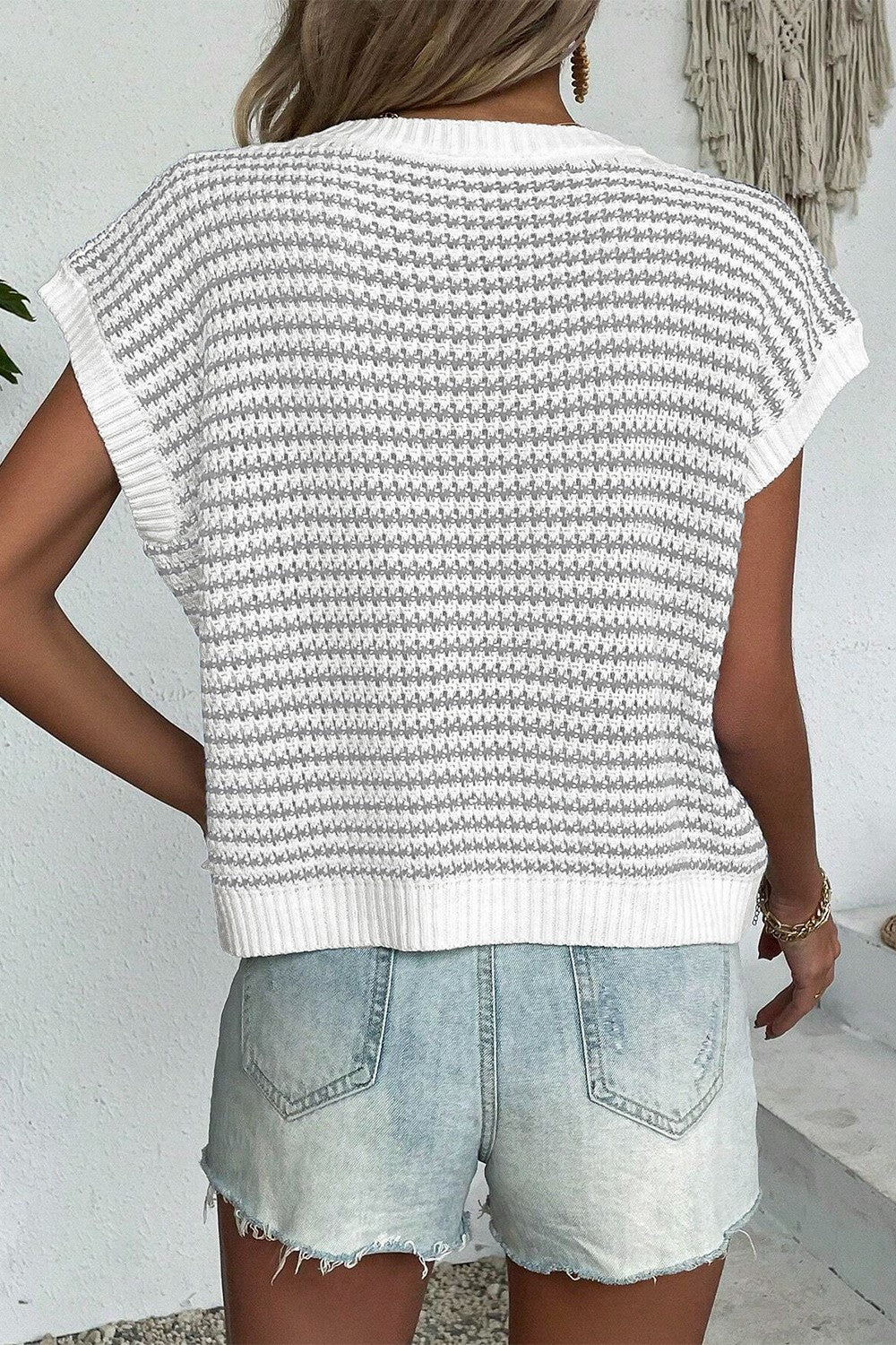 Striped Round Neck Sweater Vest - Image 29