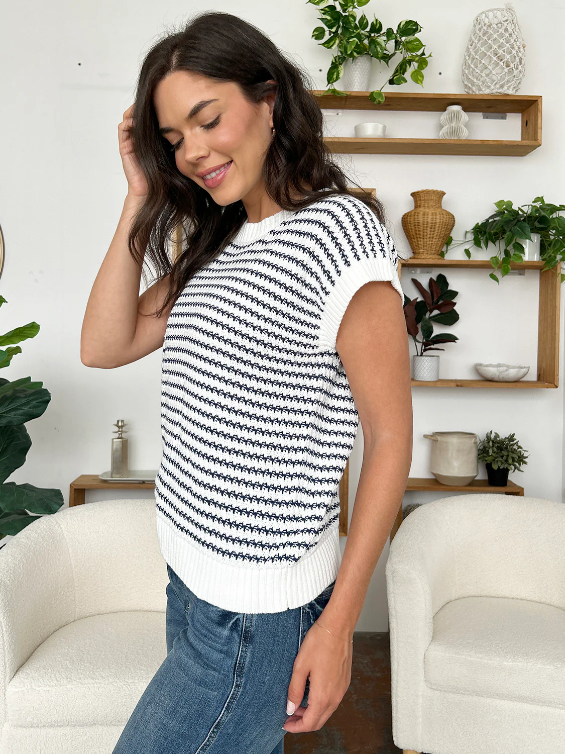 Striped Round Neck Sweater Vest - Image 3