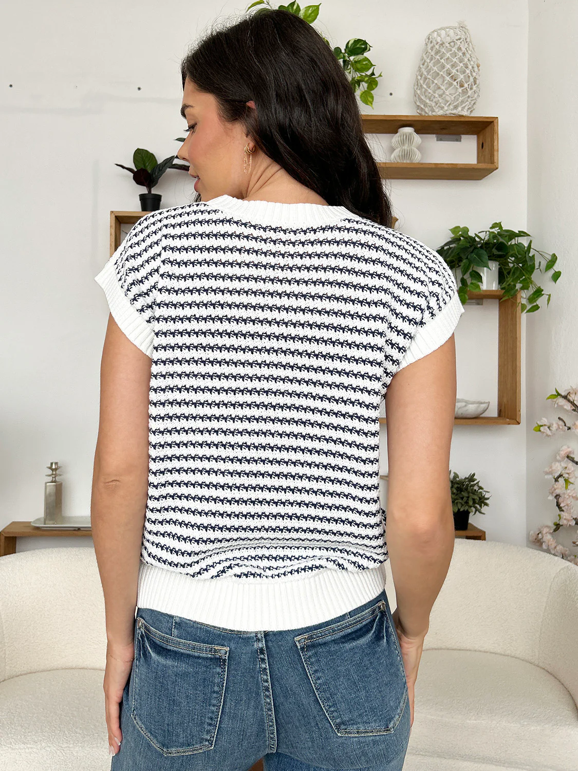 Striped Round Neck Sweater Vest - Image 4