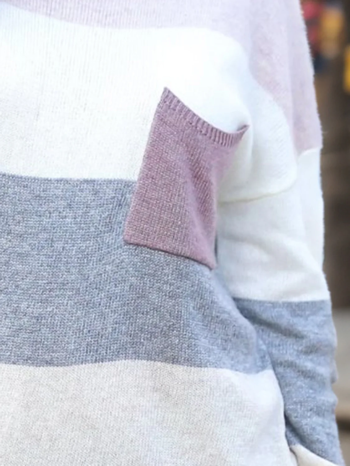 Striped Round Neck Sweater with Pocket - Image 3