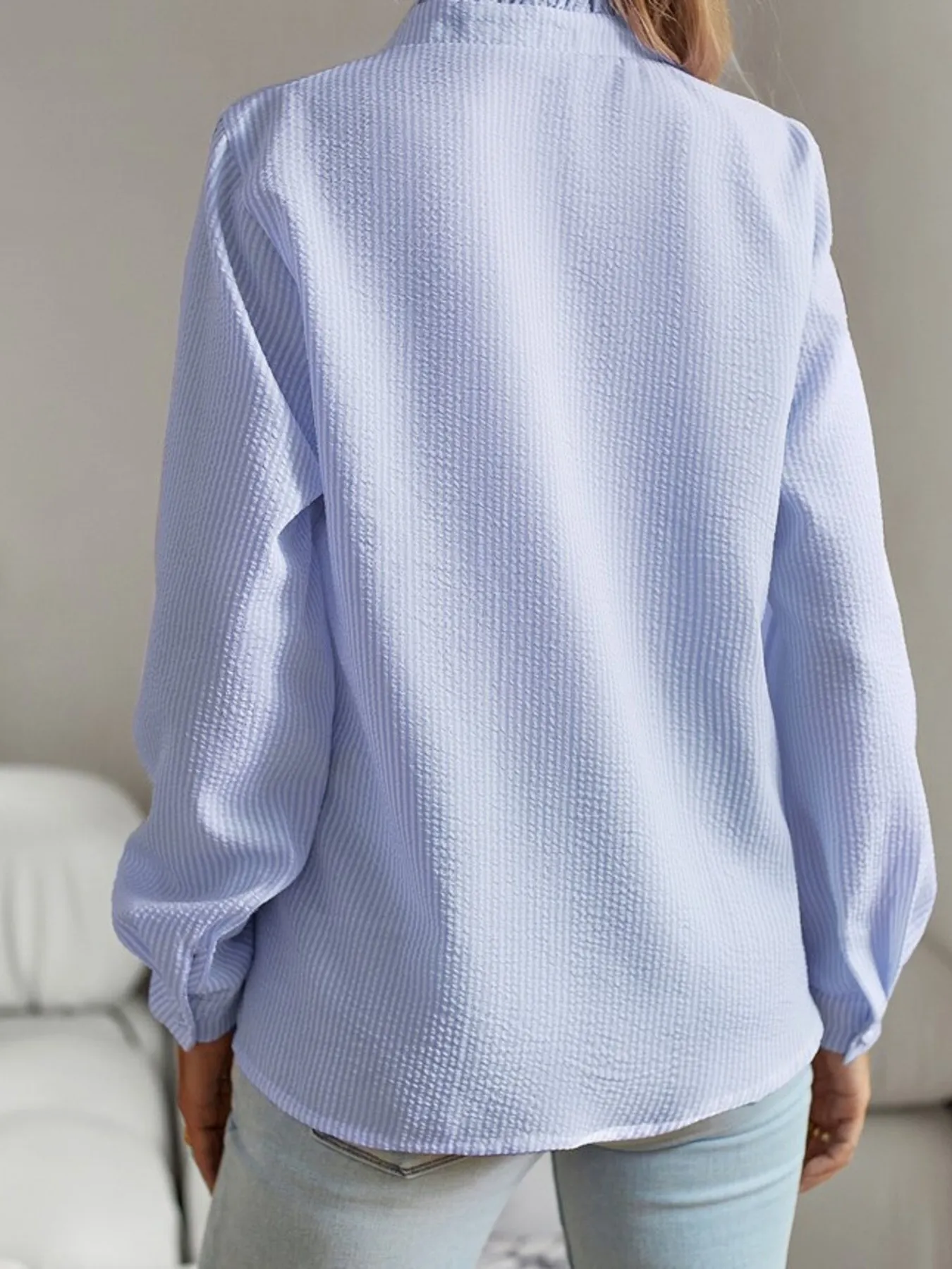 Striped Ruffle Detail Button-Up Blouse - Image 15