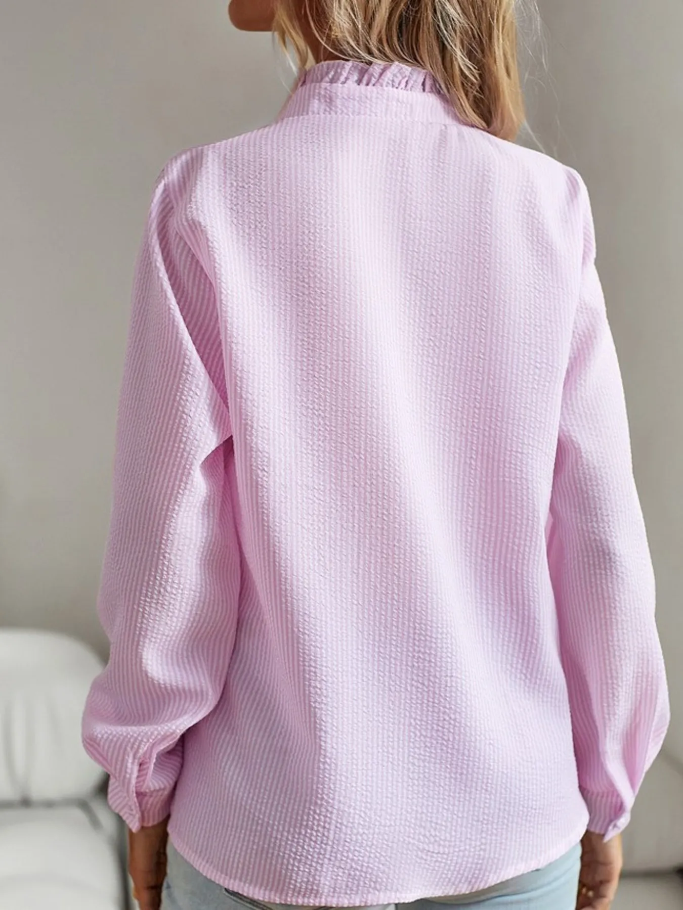 Striped Ruffle Detail Button-Up Blouse - Image 4