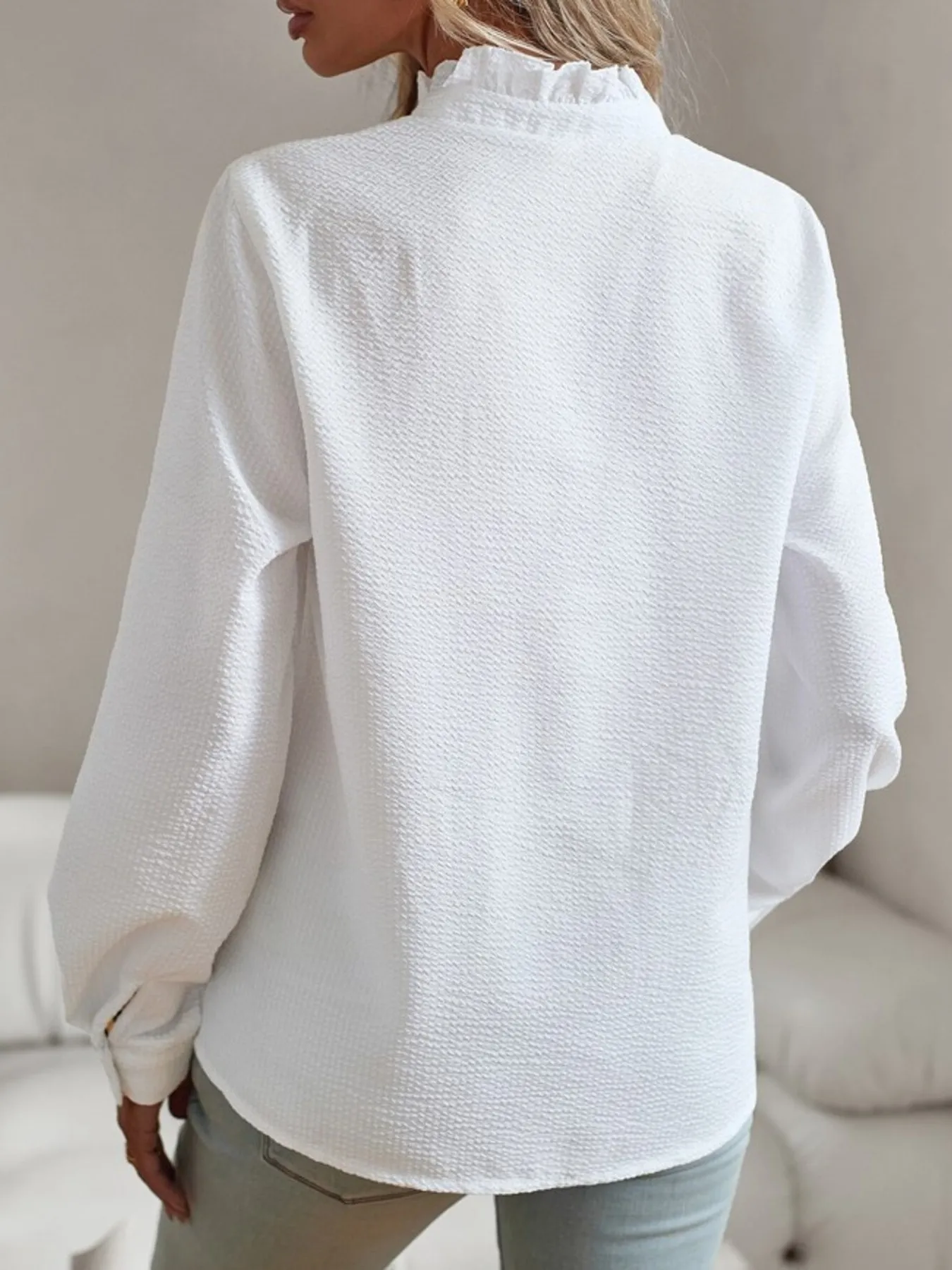 Striped Ruffle Detail Button-Up Blouse - Image 6