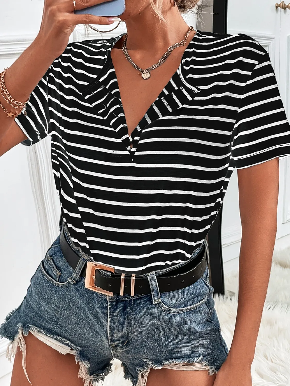 Striped Short Sleeve Top - Image 11