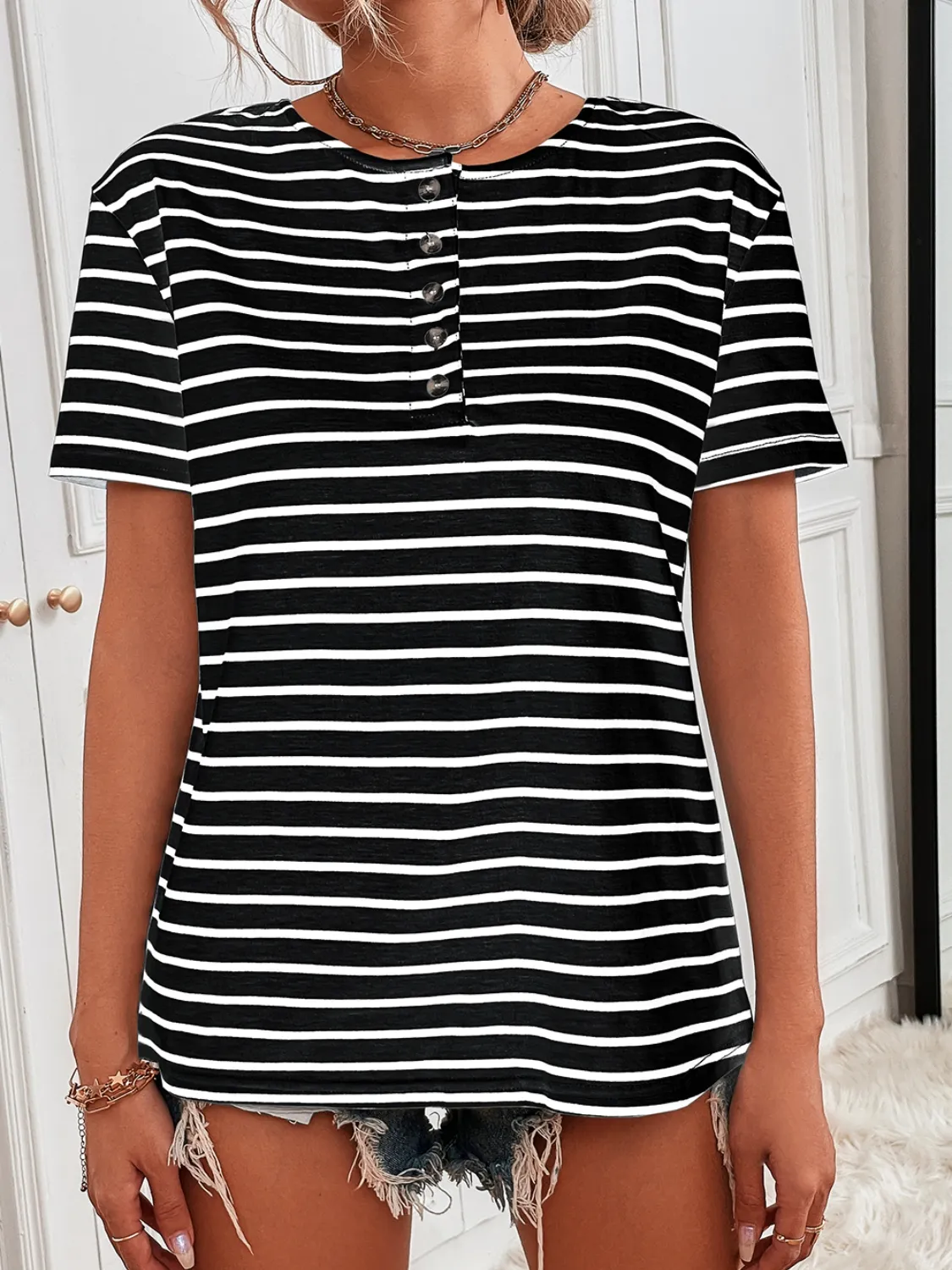 Striped Short Sleeve Top - Image 13