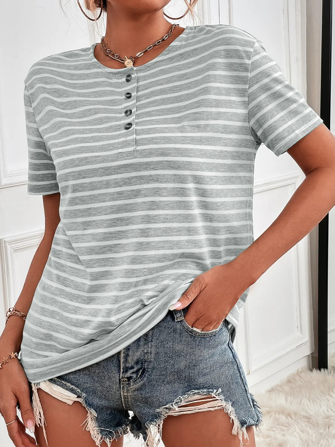 Striped Short Sleeve Top - Image 5