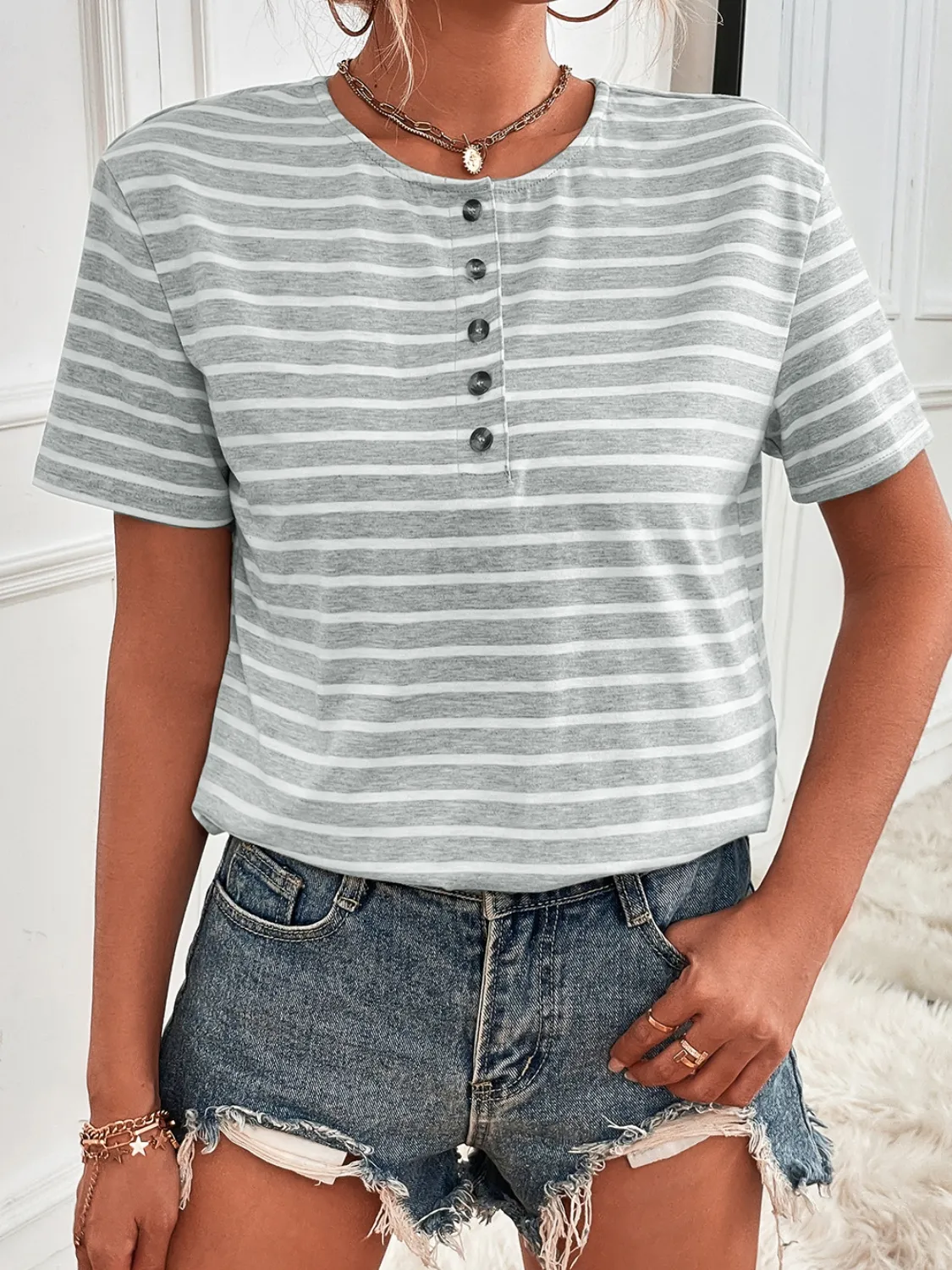 Striped Short Sleeve Top - Image 7