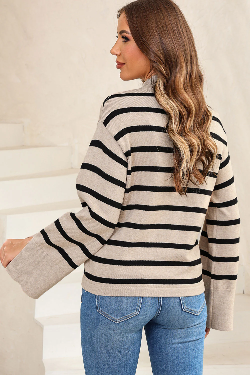 Striped Slit Drop Shoulder Sweater - Image 6