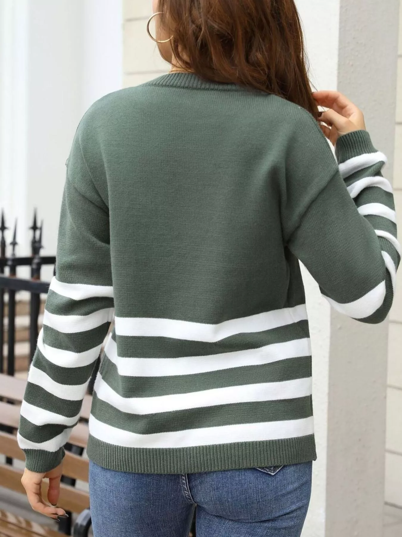 Striped Trim Crew Neck Sweater - Image 11