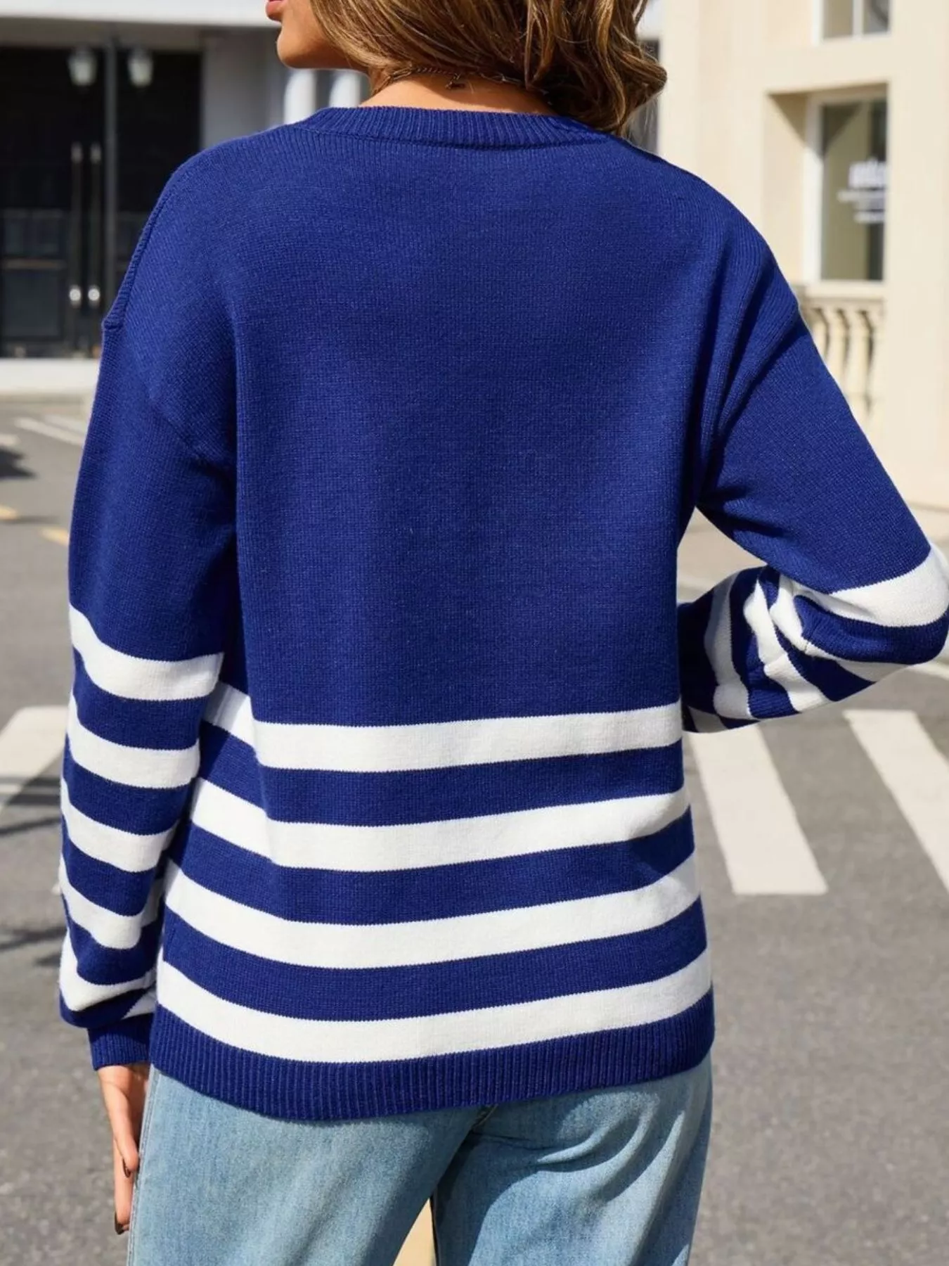 Striped Trim Crew Neck Sweater - Image 17