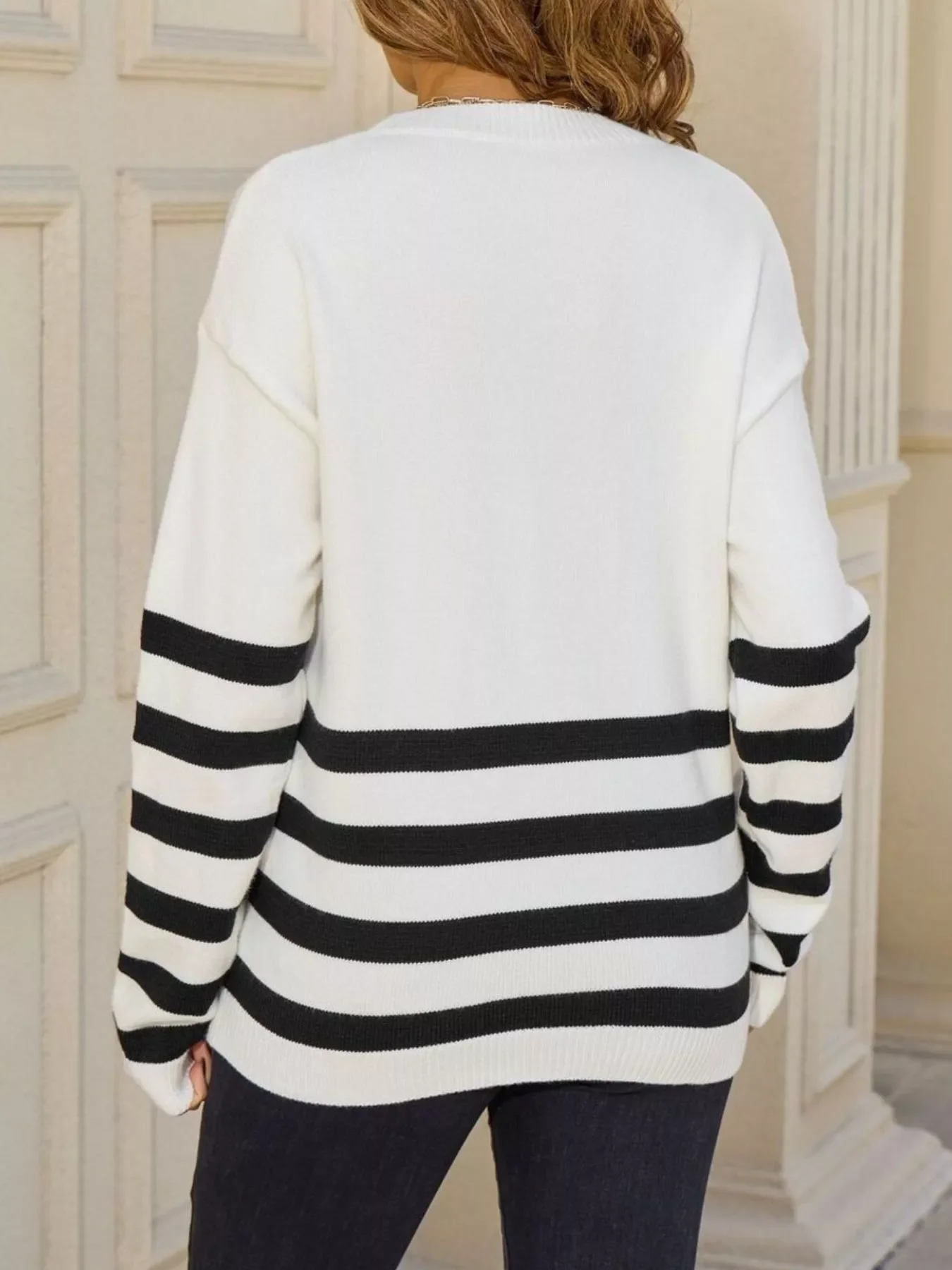 Striped Trim Crew Neck Sweater - Image 6