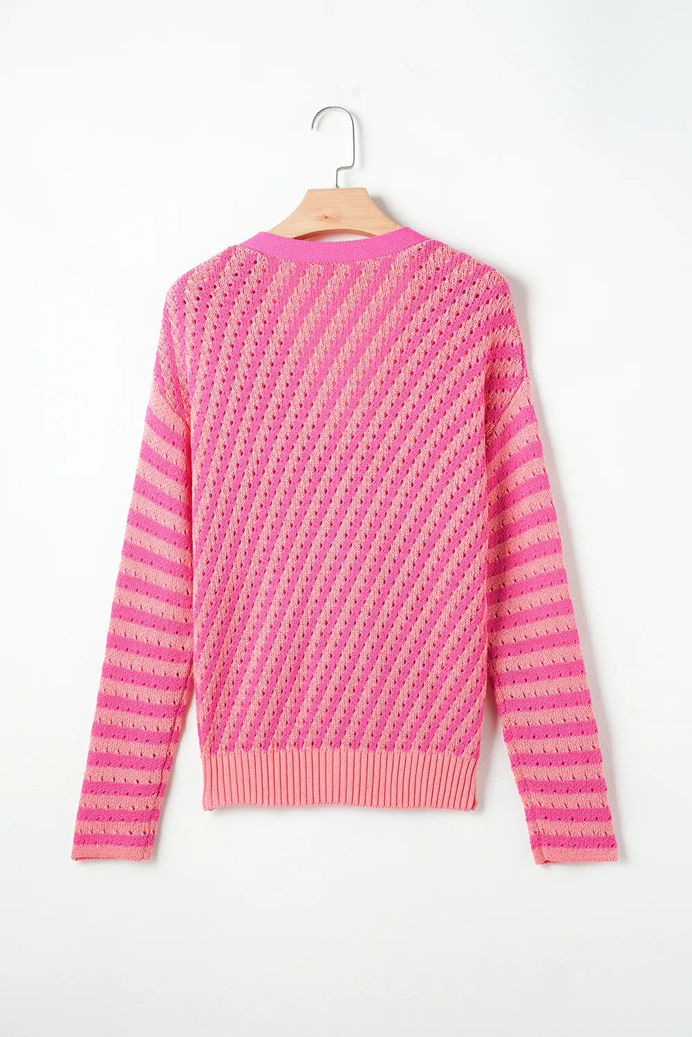 Striped V-Neck Button Up Cardigan - Image 3