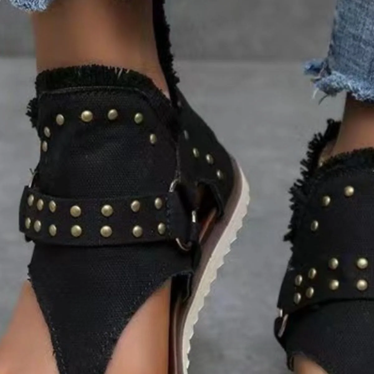 Studded Raw Hem Flat Sandals - Image 12