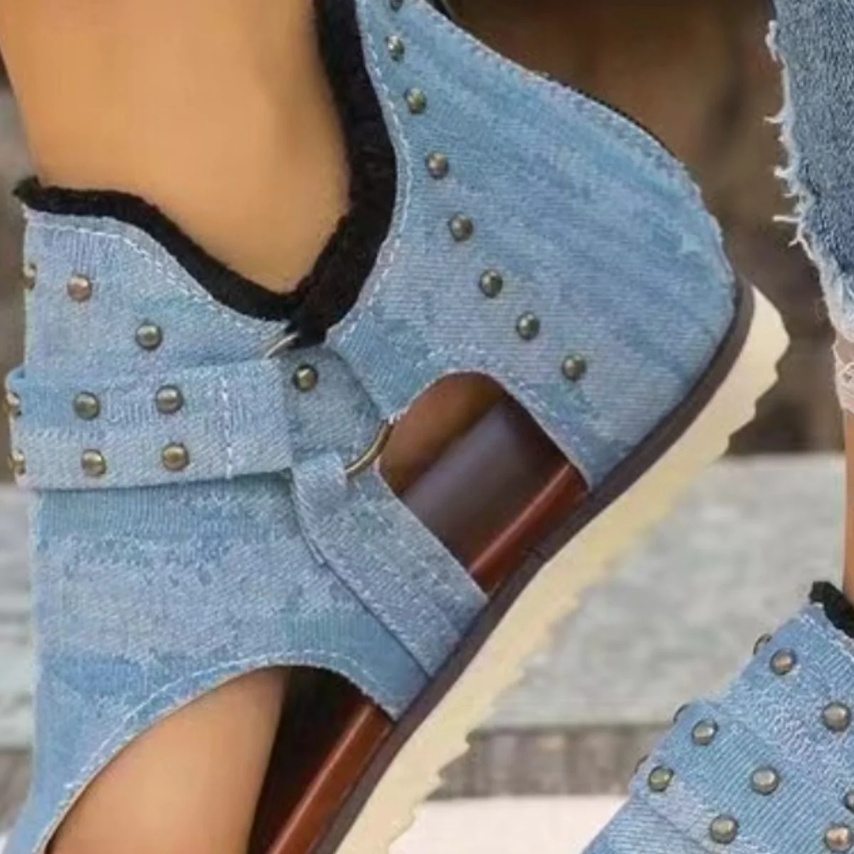 Studded Raw Hem Flat Sandals - Image 6