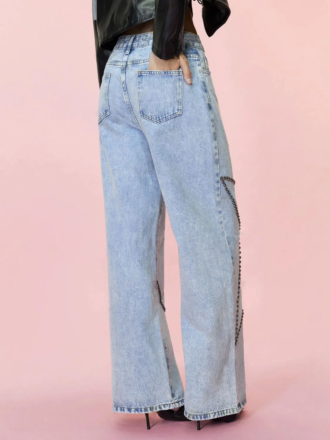 Studded Star Straight Jeans with Pockets - Image 2