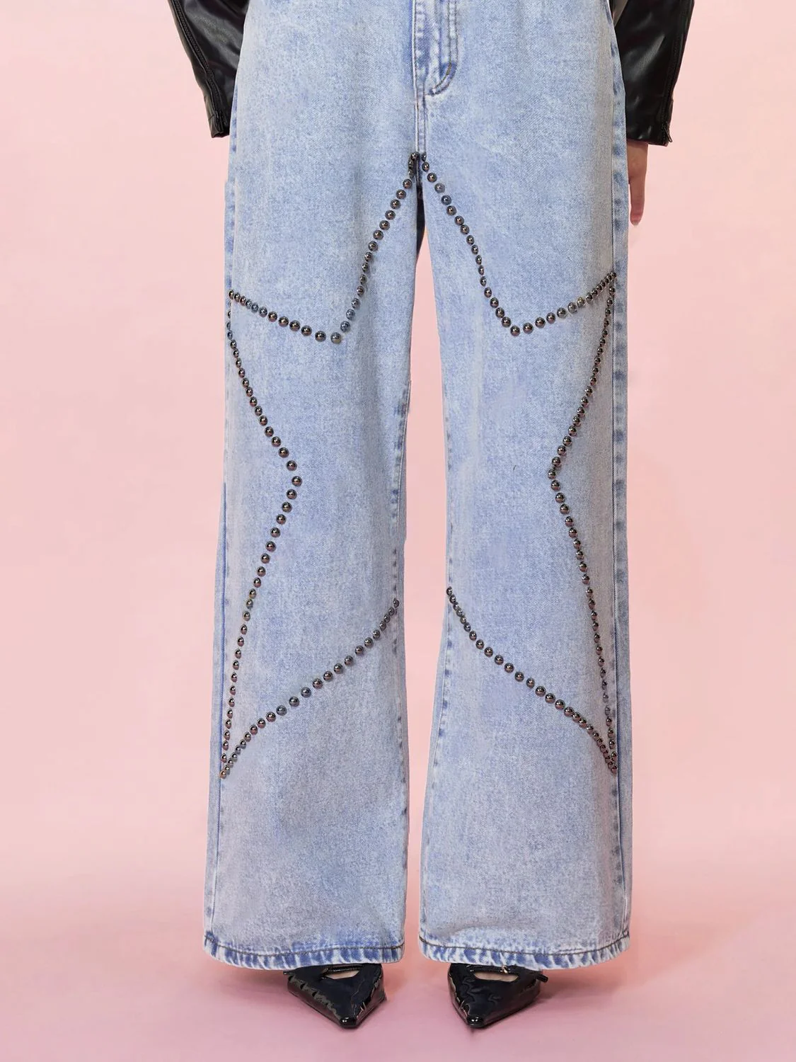 Studded Star Straight Jeans with Pockets - Image 5