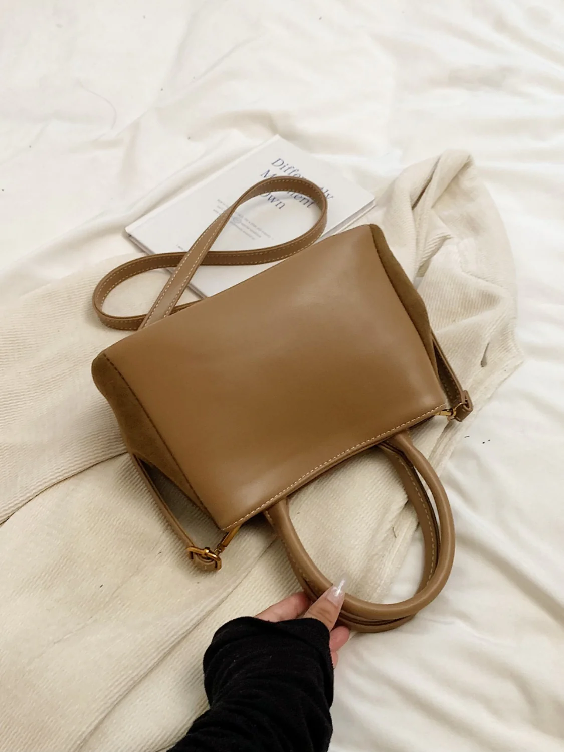 Suede Adjustable Strap Double-Use Handbag - Image 11