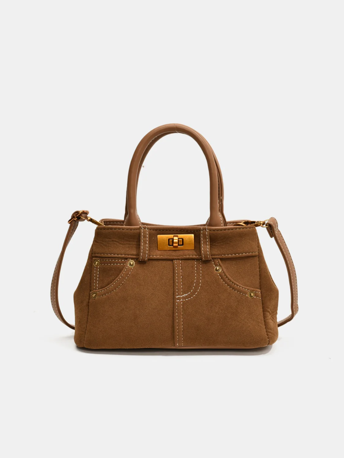 Suede Adjustable Strap Double-Use Handbag - Image 8