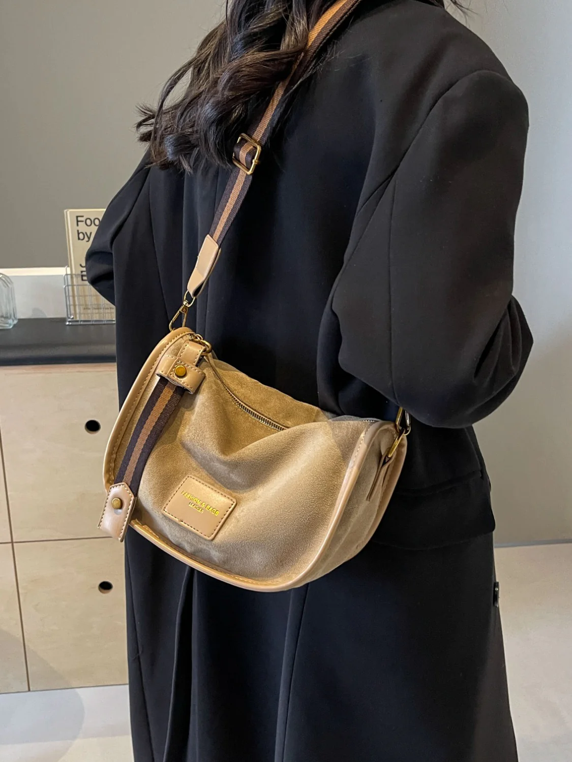 Suede Adjustable Strap Shoulder Bag - Image 11