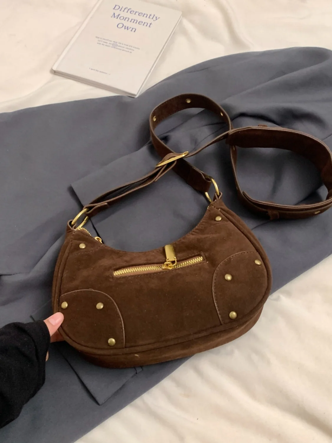 Suede Adjustable Strap Shoulder Bag - Image 2