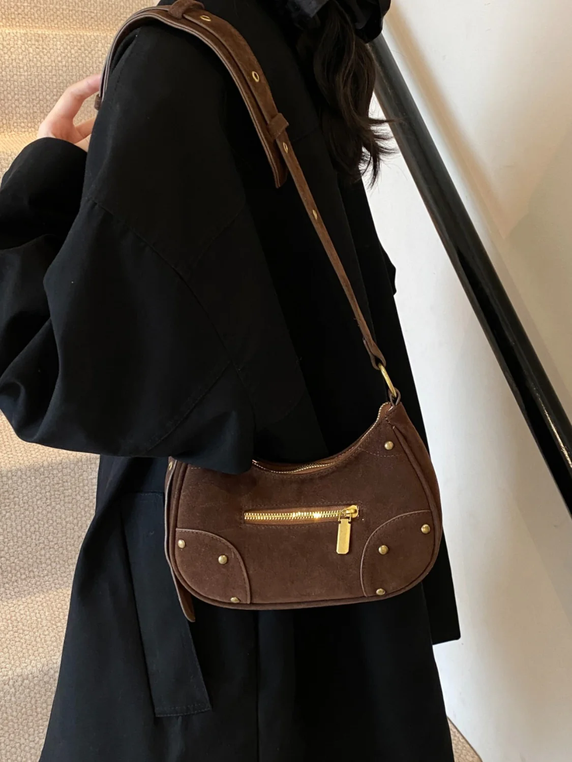 Suede Adjustable Strap Shoulder Bag - Image 7