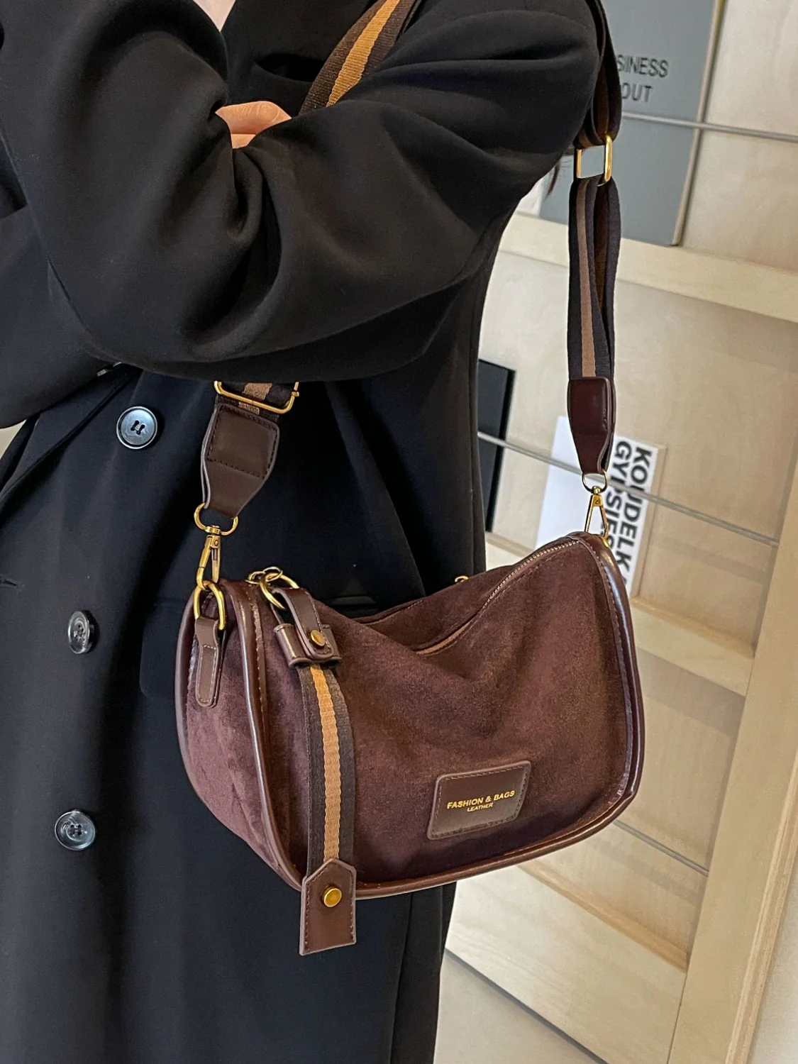 Suede Adjustable Strap Shoulder Bag - Image 7