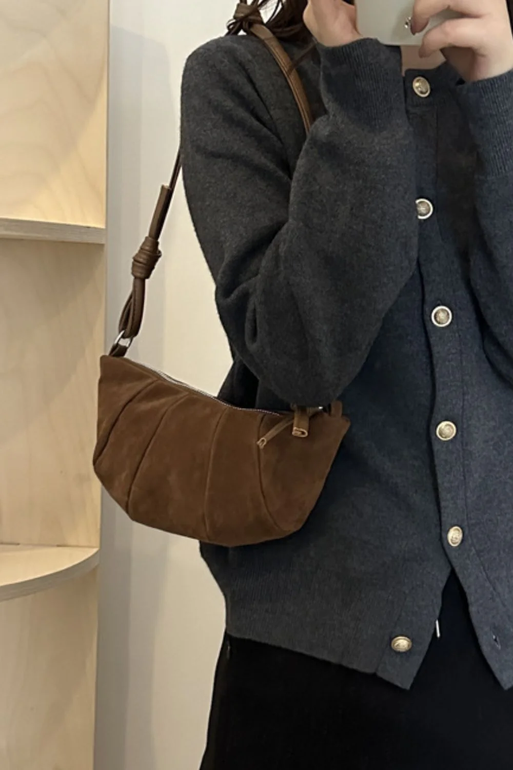 Suede Croissant Shape Shoulder Bag - Image 3
