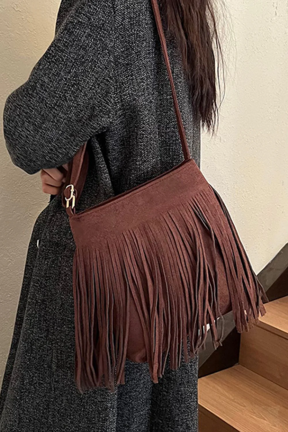 Suede Fringe Shoulder Bag - Image 3