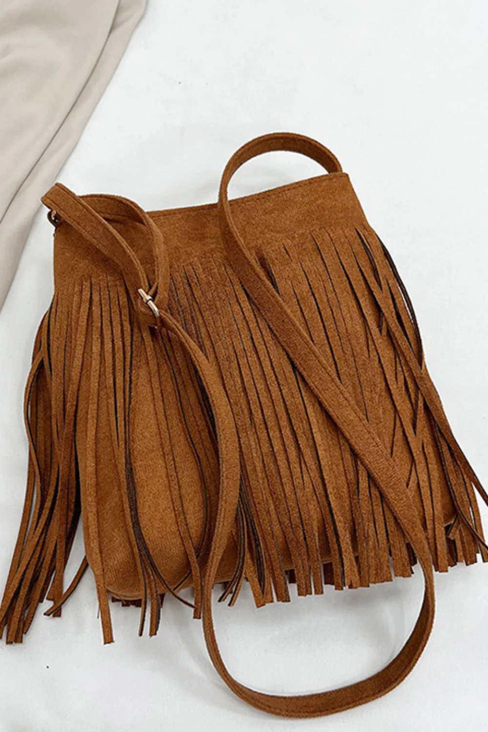 Suede Fringe Shoulder Bag - Image 6