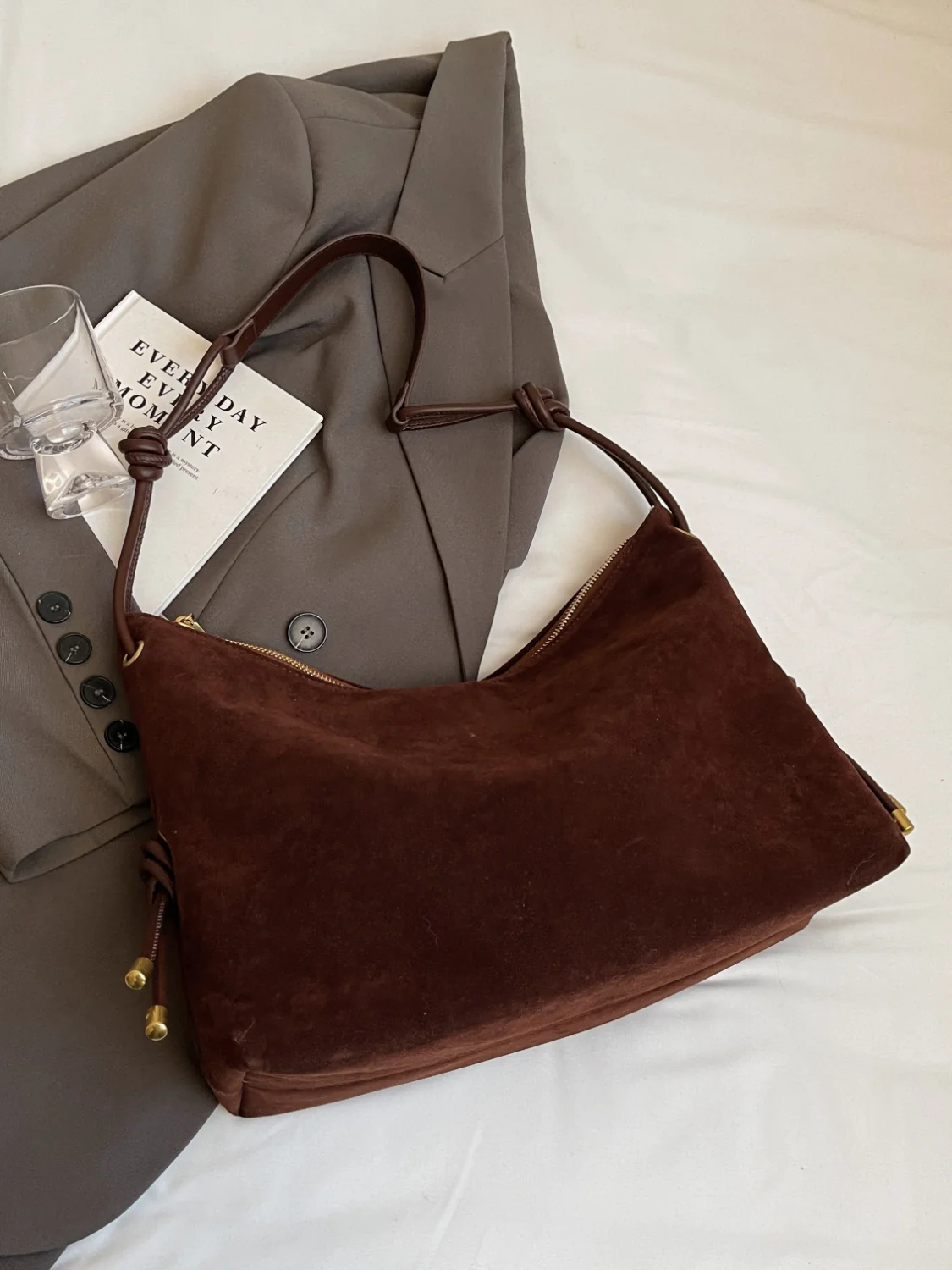 Suede Large Shoulder Bag - Image 11