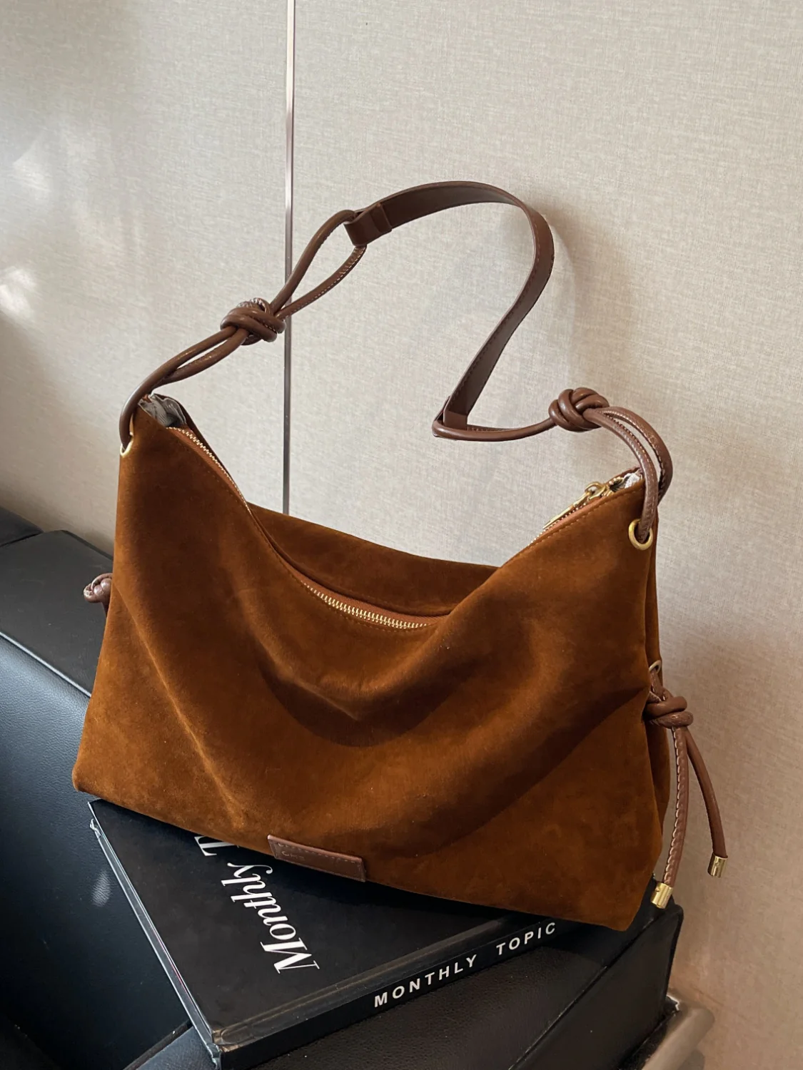 Suede Large Shoulder Bag - Image 2