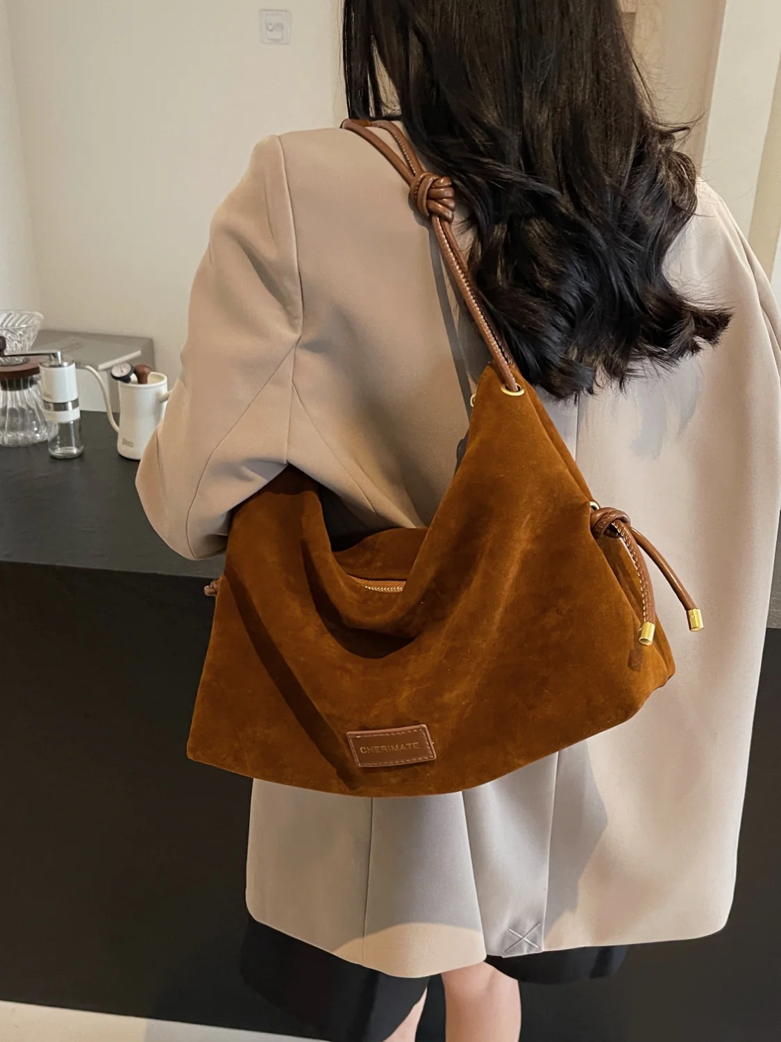 Suede Large Shoulder Bag - Image 3